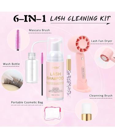 EMEDA Lash Shampoo Kit - 5-in-1 Eyelash Cleaner for Extensions Clusters & Natural Lashes | Oil-Free Cleanser with Rechargeable Fan Dryer & Rinse Bottle - 60ml - Buy Online on GoSupps.com