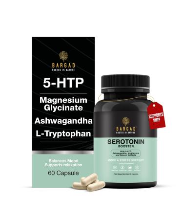 Bargad Serotonin Support Supplement Helps Boosts 5HTP Serotonin & Cortisol Levels Herbal Blend Promotes Positive Mood Calmness Stress Relief | Happy Mood & Brain Support | 60 Capsule