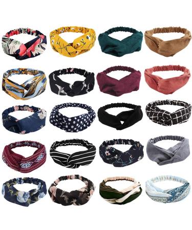 AHONEY 20 Pack Boho Headbands for Women Knotted Hair Band Elastic Headband Fashion Twisted Head Wrap Floral Bandeau Headbands Hair Accessories for Women(20 PACK) 01 Classic style