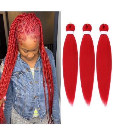 Red Braiding Hair Pre Stretched EZ Braiding Hair 3 Packs/Lot 26 Inches Yaki Texture Braiding Hair Hot Water Setting Synthetic Fiber for Crochet Hair Extensions(3 packs Red) Red (26 Inch pack of 3)