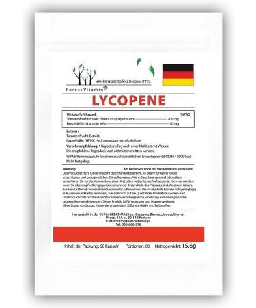 LYCOPIN - Forest Vitamin Lycopene 20mg - 60 Vegetarian Capsules | Antioxidant Supplement for Health & Beauty - 2-Month Supply - Buy Online on GoSupps.com