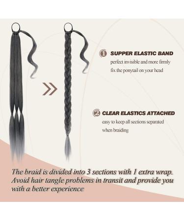 BARSDAR 86cm Braided Ponytail Extension - Natural Soft Synthetic Hair for Women - Black Ombre DIY Hair Accessories - Buy Online on GoSupps.com