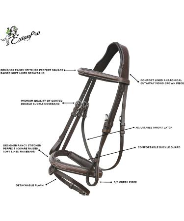 ExionPro Fancy Designer Stitched Square Raised Snaffle Noseband Horse Bridle with Detachable Flash - Full Havana - Buy Online on GoSupps.com