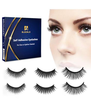 Reusable Self Adhesive Eyelashes No Glue or Eyeliner Needed, Easy To Apply 3 Secs To Put On, Stable/Non-slip False Lashes,Perfect Gift for Women (3-Pairs )