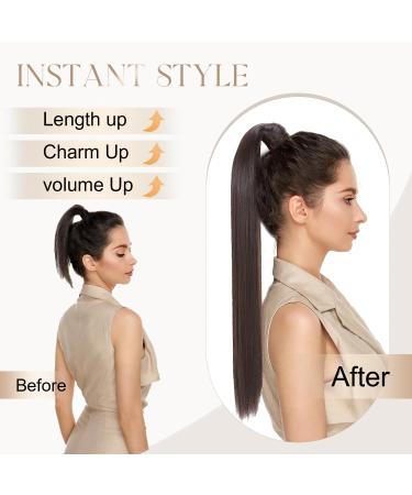 Shop S-noilite Clip-In Hair Extensions - 58cm Dark Auburn Ponytail Braid - Realistic Smooth & Versatile Colors - International Shipping Available - Buy Online on GoSupps.com