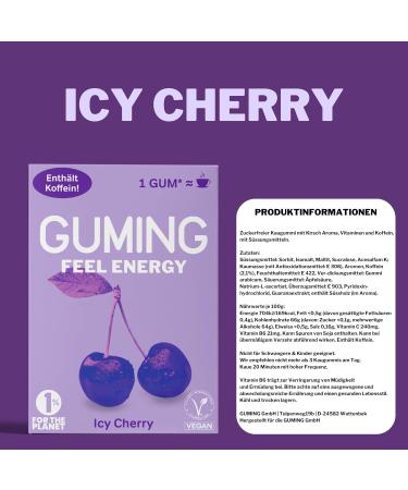 Buy Guming 40x Energy Chewing Gum | 60mg Caffeine | Sugar-Free Vegan Gum - Mint Cherry Berry Flavors (40 Pieces) - Buy Online on GoSupps.com