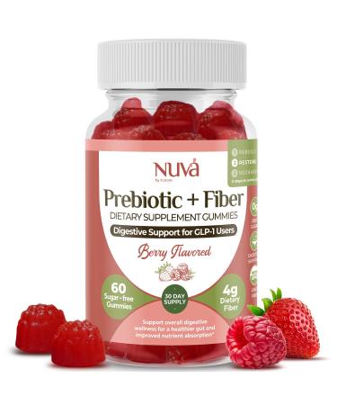 NuVa by Trulore Prebiotic + Fiber Gummies | GLP-1 User Nutritional Support | Sugar Free Fiber Gummies for Adults | Berry Flavor | Non-GMO Digestive Balance for Men & Women | 60 Gummies - 30 day Supply
