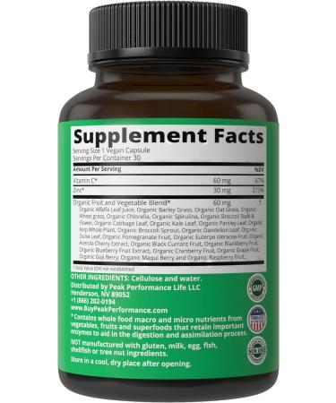 Peak Performance Vegan Zinc Supplement 30mg with Vitamin C - Zinc Capsules for Adults - Immune Support for Men and Women - Buy Online on GoSupps.com