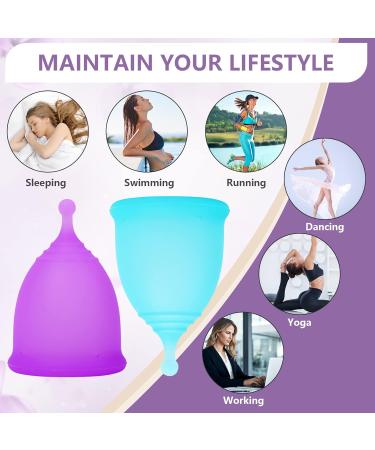 4 Pack Reusable Menstrual Cups Kit - Medical-Grade Silicone - Tampon and Pad Alternative - 4 Large Cups in Purple and Blue - Buy Online on GoSupps.com