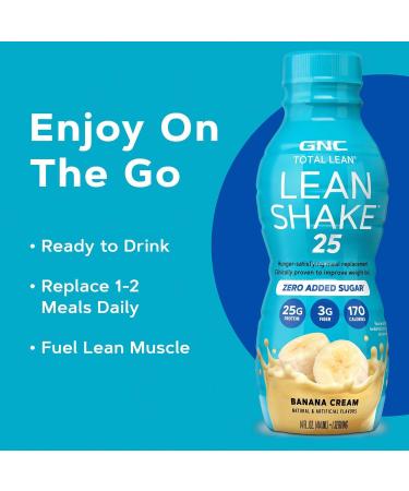 GNC Lean Shake 25 Protein Shake Clinically Proven Weight Management Meal Replacement 25g Protein with Zero Added Sugar Ready To Drink Banana Cream Pack of 12 Banana 168 Fl Oz (Pack of 1) - Buy Online on GoSupps.com