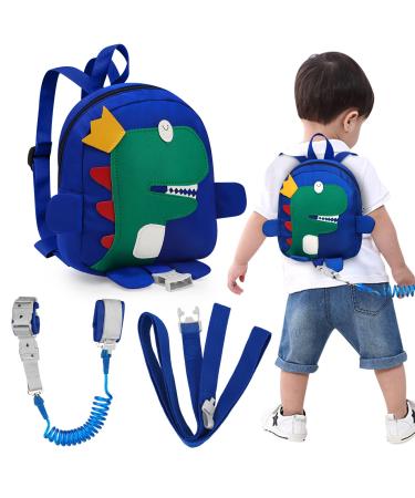 Accmor Toddler Harness Backpack with Leash, 4 in 1 Kid Dinosaur Backpacks with Anti Lost Wrist Link, Child Harnesses Leashes for Walking, Cute Toddler Back Pack Rope Tether for Boys Girls(Blue)