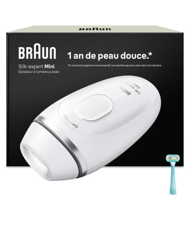 Braun Epilateur Lumiere Pulsee Silk expert Mini Alternative Au Laser Domicile R duction Semi-D finitive Des Poils Avec Rasoir Femme Gillette Venus PL1104 Blanche