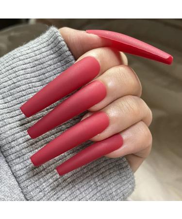 AddFavor XXL Extra Long Matte Red Coffin Fake Nails - 120pcs Full Cover Acrylic False Nails for Women Manicure - Buy Online on GoSupps.com