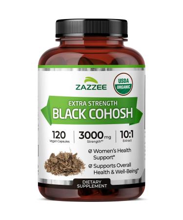 Zazzee USDA Organic Black Cohosh 10:1 Extract 3000 mg Strength 120 Vegan Capsules 4 Month Supply Standardized and Concentrated 10X Extract 100% Vegetarian All-Natural Non-GMO Made in The USA