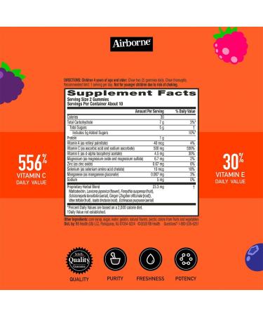 Airborne 500mg Vitamin C + Zinc Immune Support Supplement Gummies for Kids Assorted Fruit Flavor Gluten Free Crafted Blend with Powerful Antioxidants Vitamins C & E 21 Gummies (4 Pack) - Buy Online on GoSupps.com