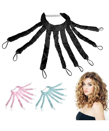 Octopus Heatless Curling Rod Closhion Octopus Design No Heat Curling Rod Headband Soft No Heat Hair Curlers for Overnight DIY Hair Styling Tools (Black)