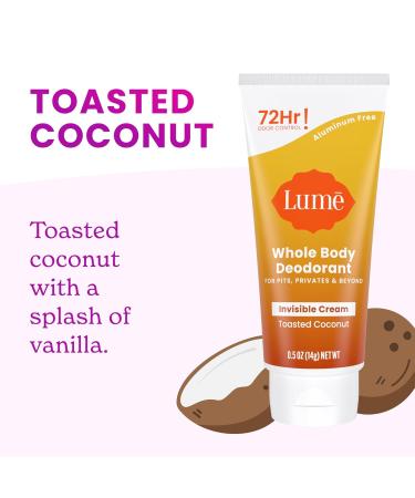 Lume Whole Body Deodorant - Mini Travel Size Invisible Cream Tube - Trial Size - 72 Hour Odor Control - Doctor Developed - Aluminum Free Baking Soda Free - .5oz (Pack of 2) (Toasted Coconut) - Buy Online on GoSupps.com