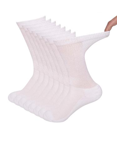 Sock Amazing 8 Pack Bamboo Diabetic Socks Half Cushion Non-Binding Crew Socks White 9-11