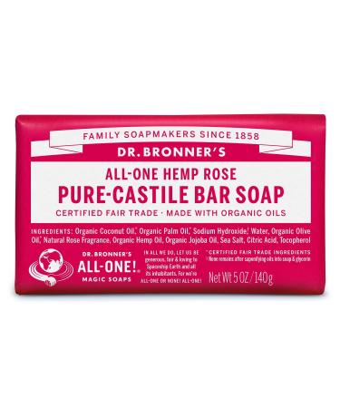 Dr Bronner's 3-in-1 Rose Pure Castile Bar Soap Made with Organic Oils and No Synthetic Preservatives Used for Body Face and Hair Fair Trade Certified & Vegan Friendly 140g Bar Rose 140 g (Pack of 1) - Buy Online on GoSupps.com