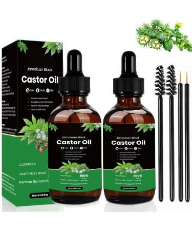 KAIYOCA 2 Pack Jamaican Black Castor Oil for Hair Growth 100 Pure Cold Pressed Castor Oil for Hair Eyelashes Eyebrows Aromatherapy Massage Oil