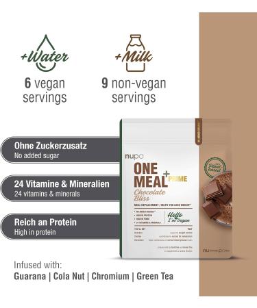 NUPO One Meal +Prime Vegan Shake Chocolatey I Tasty meal replacement shakes for a balanced diet I High in protein I No added sugars I 24 vitamins and minerals I 360g - Buy Online on GoSupps.com