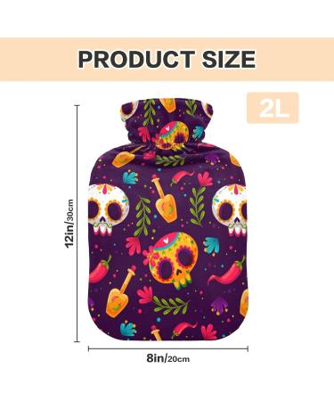 Hot Water Bottle with Sugar Skull Cover | 2L Pain Relief & Hand Warming Premium Heating Bags - Buy Online on GoSupps.com
