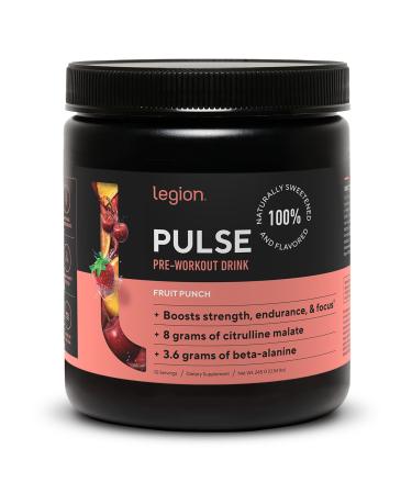 LEGION Pulse Pre Workout Supplement - All Natural Nitric Oxide Preworkout Drink to Boost Energy  Creatine Free  Naturally Sweetened  Beta Alanine  Citrulline  Alpha GPC (10 Serving Fruit Punch)