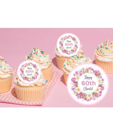 20 x EDIBLE PERSONALISED floral Birthday cupcake toppers wafer/icing uncut (wafer paper) Rice Paper