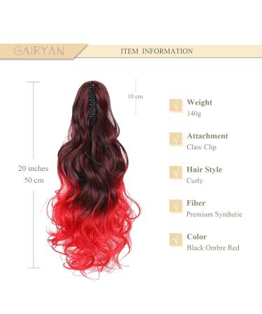 Buy Gairyan 50cm Curly Ponytail Hair Extensions - Black Ombre Red Claw Clip for Women - Long Wavy Synthetic Hair Extensions - Buy Online on GoSupps.com
