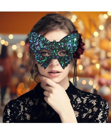 Butterfly Face | Bling Cosplay Sequins Half Face Decor | Stage Show Costume Half Butterfly Shape Cosplay Face Green - Buy Online on GoSupps.com