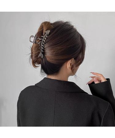 2 Pcs Large Fish Bone Hair Clips - Non-slip Metal Hair Claw Clips in Black and Gold for Thick or Thin Hair - Geometric French Hair Grip Accessories for Women - Buy Online on GoSupps.com