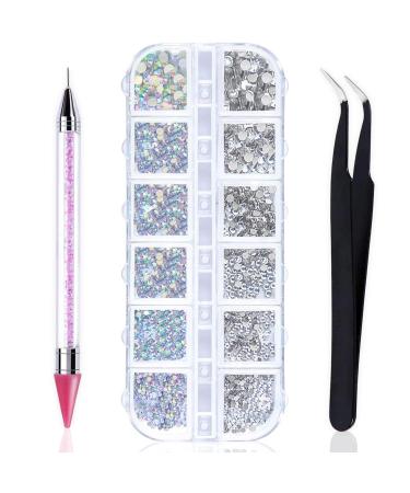 Flat Back AB Crystal Nail Art Rhinestones and Clear Crystal Rhinestones with Pick Up Tweezer and Rhinestone Picker Dotting Pen Professional Nail Art Gems for Nail Salon (1500 PCS 6 Sizes) (Pink) 1 Count (Pack of 1) - Buy Online on GoSupps.com