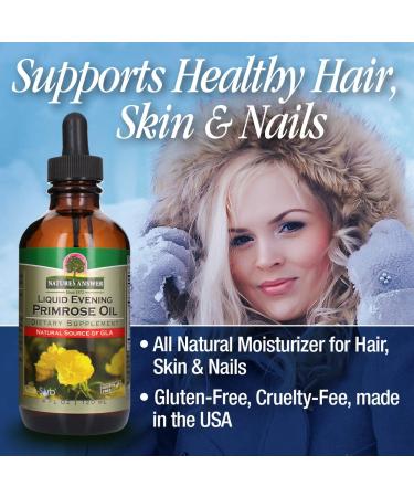 Nature's Answer Liquid Evening Primrose Oil 4 oz. Dark Glass Bottle - Cold Pressed | All Natural Moisturizer for Hair, Skin, Nails - Rosacea, Psoriasis, Eczema Relief - Buy Online on GoSupps.com