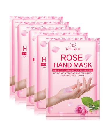 Hand Peel Mask, (5 Pack) Rose Moisturizing Gloves, Moisturizing Natural Therapy Gloves, Exfoliating Hand Peeling Mask for Dry Hands, Baby Soft Smooth Touch Hands, Repair Rough Skin for Men Women