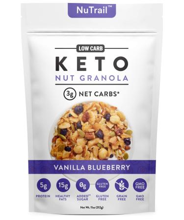 NuTrail™ - Keto Vanilla Blueberry Nut Granola Healthy Breakfast Cereal - Low Carb Snacks & Food - 3g Net Carbs - Gluten Free, Grain Free - Almonds, Pecans, Coconut, hazelnuts (1 Count) 11 Ounce (Pack of 1)