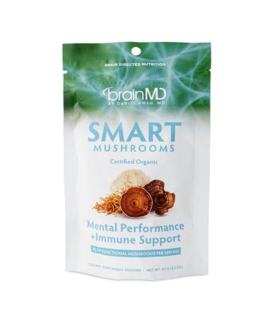 BRAINMD Dr Amen Smart Mushrooms - 3.2 oz - Mental Performance + Immune Support - Vegan GMO Free Gluten Free - 30 Servings