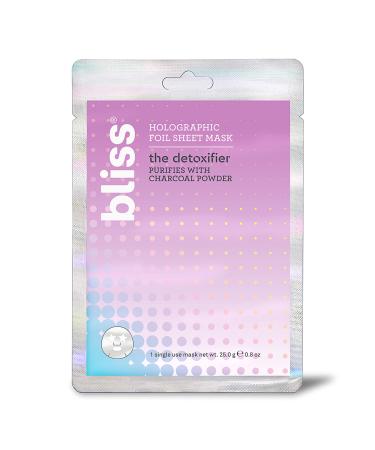 Bliss The Detoxifier Charcoal Facial Mask Holographic Foil Charcoal Sheet Mask Gently Exfoliates and Detoxifies Pores. Super Smooth and Radiant Skin. All Skin Types. Cruelty Free & Vegan