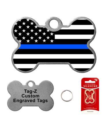 Blue LINE Flag - Customized - PET TAG - Bone Shape - TAG-Z Dog Tags