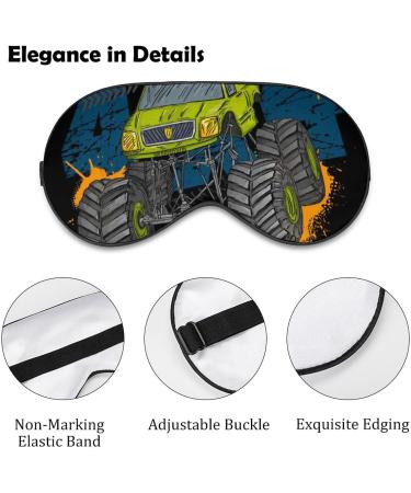 Green Monster Truck Soft Sleep Mask for Women - Cartoon Blackout Eye Mask with Adjustable Straps | Breathable Polyester for Travel Comfort - Buy Online on GoSupps.com