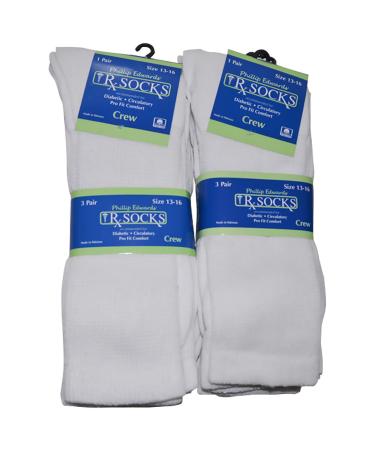 Diabetic Socks 6 Pairs Mens Non-Binding Crew Length White Size 13-16