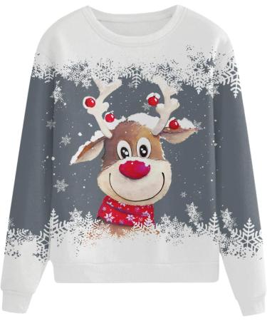 Shop Genetic Women's Christmas Sweater | 3D Snowman Print | Casual Long-Sleeved Round Neck Autumn/Winter Top - Gray - Buy Online on GoSupps.com