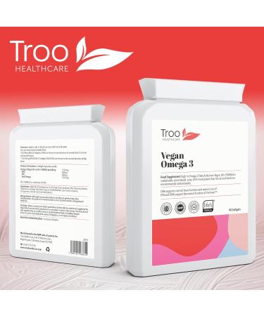 Vegan Omega 3 Algal Oil 1332mg - 732mg Omegas, 400mg DHA, 200mg EPA - Sustainable Plant Source - 90 Capsules - Buy Online on GoSupps.com