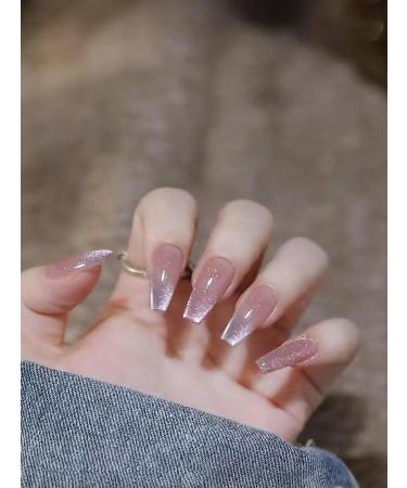 YourSchoiceVi 24pcs Cat Eye Short Long Coffin Fake Nail Pink 3D Press on Nails Pink Nails Luxurious Nails Acrylic Nails Fake Nails For Women Girls - Buy Online on GoSupps.com