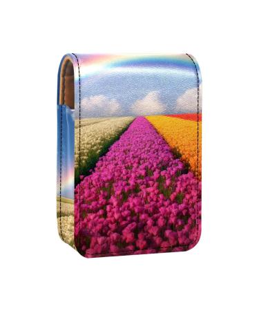 Travel Lipstick Organizer Case Lipstick Case Portable Makeup Bag With Mirror Field Spring Flower Rainbow Y090w3dhyf