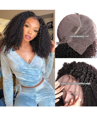 MSGEM 13x4 Brazilian Kinky Curly Lace Front Wig 14 Natural Black Human Hair 180 Density - Pre-Plucked, Glueless, for Black Women - Buy Online on GoSupps.com