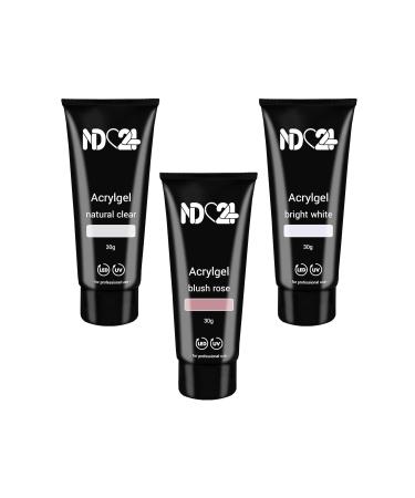 Poly Acrylic Gel Tube Set - Clear Blush Rose & Bright White (3 x 30g) - Perfect for Nail Art & Design | International Shipping - Buy Online on GoSupps.com