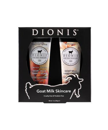 Dionis Goat Milk Skincare Vanilla Pumpkin Hand Cream Set - Caramel Pumpkin Spice and Nutty Vanilla Scented 1oz Mini Lotions For Dry Hands in a Gift Box - Paraben Free Travel Size Moisturizer