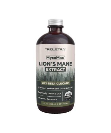 MycoMax Lions Mane Extract - 70% Beta Glucans Max Potency Organic Lions Mane Supplement US Grown + Ultrasonic Extraction - 500 mg per serving - Mental Clarity Focus and Memory - 8 oz. Lions Mane Extract (Liquid) 8 Fl Oz (Pack of 1)