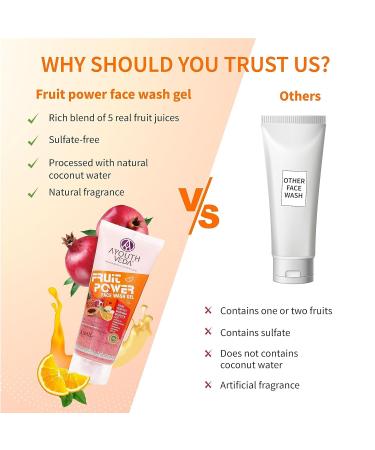 Ayoutthveda Fruit Face Wash Gel - Glowing Skin Vitamin A & C Anti-Oxidants Gentle Exfoliating Cleanser for All Skin Types - 100ml - Buy Online on GoSupps.com