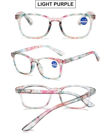VEVESMUNDO Anti-Blue Light Ladies Reading Glasses | Modern Floral Design | Prescription Light Purple 2.0x Visual Aid - Buy Online on GoSupps.com